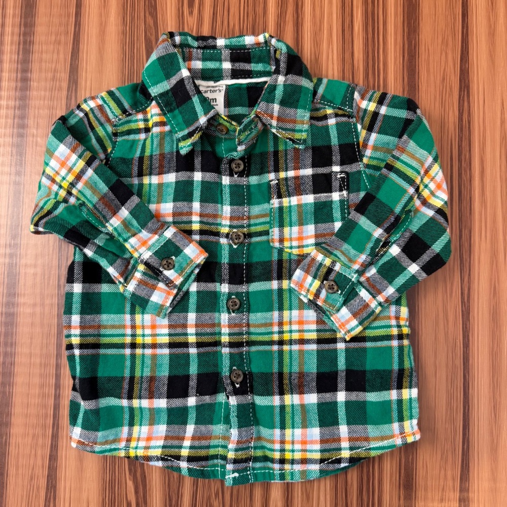 Carters Baby Green Plaid Flannel Button Down Shirt 9‎ Months